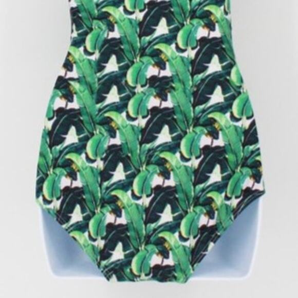 Swimsuit Vintage Style One Piece Halter with Green/Black Palm Print Size Small - Picture 9 of 9